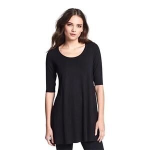 Eileen Fisher Black Stretch Jersey Tunic Dress S Petite Scoop Neck Made USA